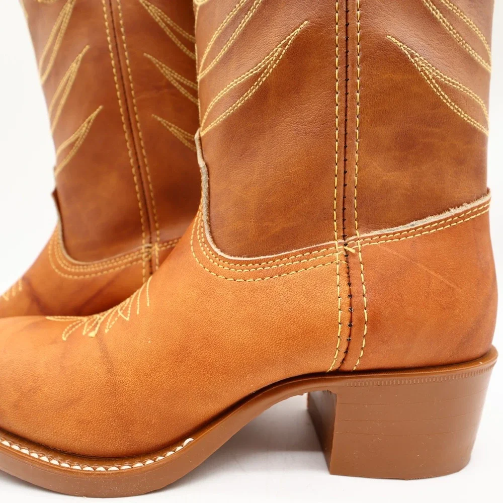 Acme Vintage Cowboy Boots Kids 3.5 D Russet Driftwood Leather New In Box